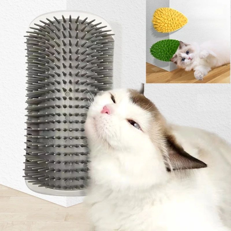 Cat Scratcher & Grooming Massager Brush Self Grooming Wall Corner Scratcher For Cats light Blue