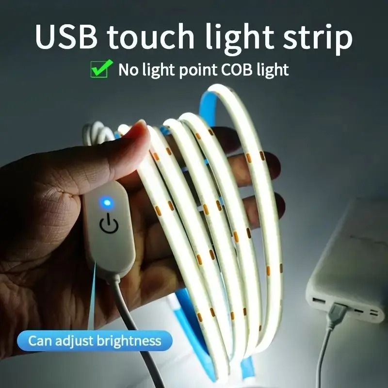 Professional LED COB Light Strip USB Touch Dimmable Flexible Linear Lighting 5 M cold White