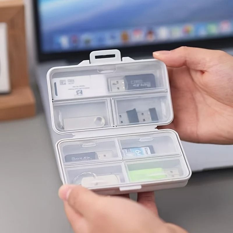USB Compartmentalized Storage Box With Protective Cover white