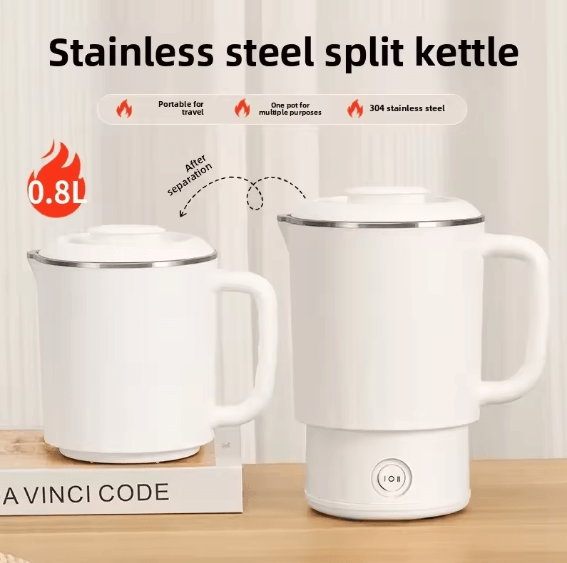 Portable Folding Electric Kettle | 316 Stainless Steel Travel & Household Hot Water Boiling Cup eu Plug Off White