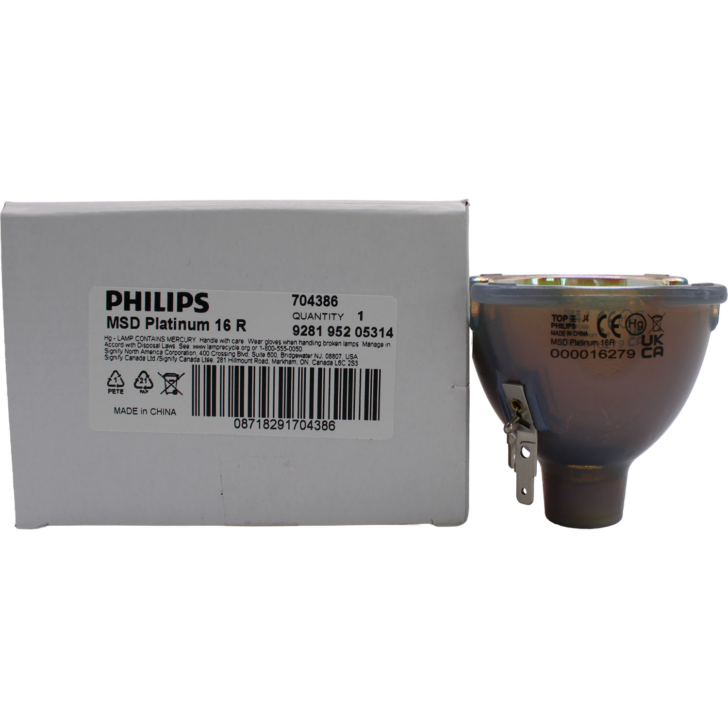 Philips MSD Platinum 16R Stage & Touring Lamp – 330W, 16,000 lm, 8000K, Dimmable - 9281-952-05314