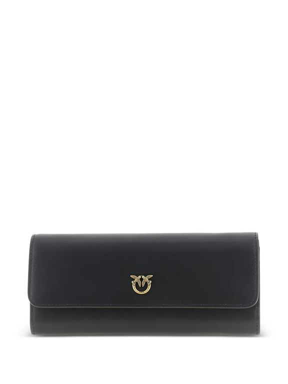 Love Birds Leather Clutch Bag - Black - Pinko Clutches