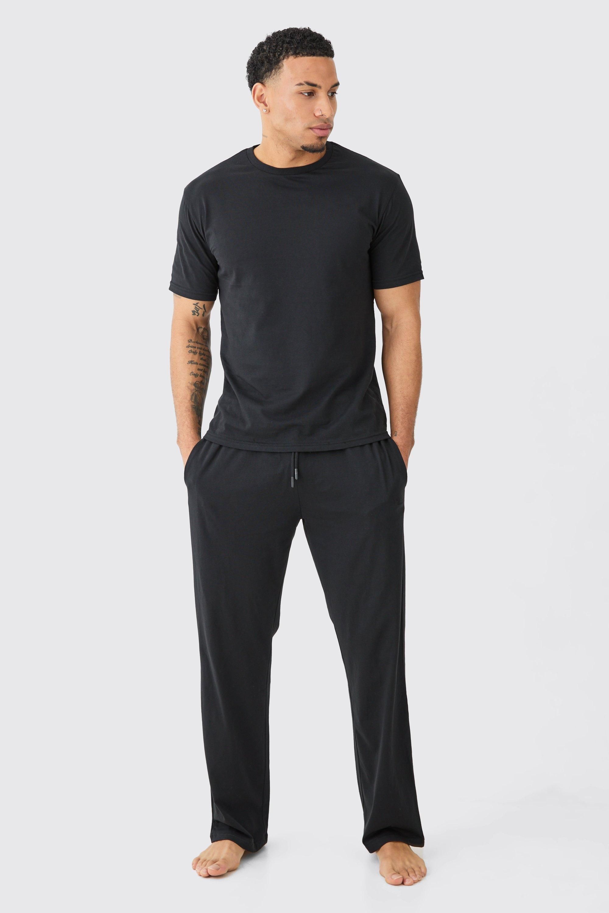Boohooman Mens T-shirt & Trouser Lounge Set - Black Cotton - Size X-small | Boohooman Sale | Discount Designer Brands
