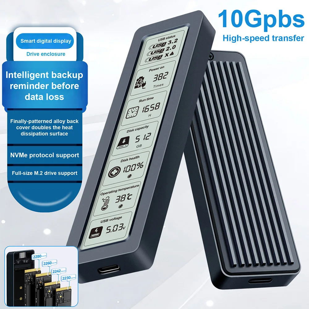 M.2 NVME SATA Dual Protocol Digitalanzeige Überwachung Dtorage Box USB 3.2 10 Gbit/s Transfer M2 SSD Externes Festplattengehäuse Image