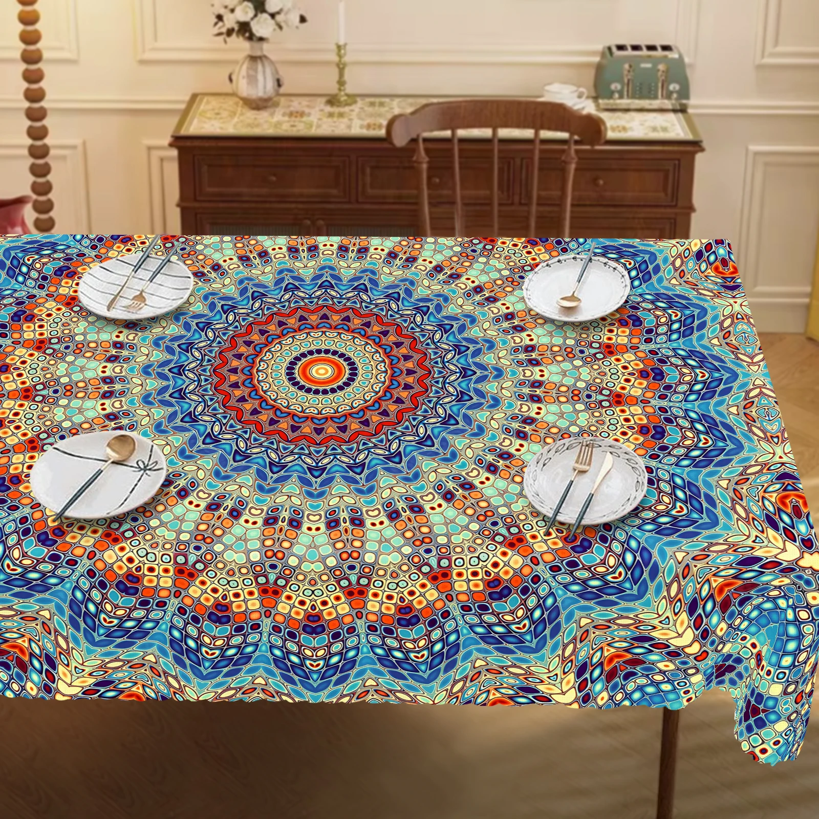Tischdecke – Bohemian-Mandala-Design, 1 Stück, für Küche, Esszimmer, Urlaubspartys, Picknicks, Camping | Dekorative Heimbedarf Image
