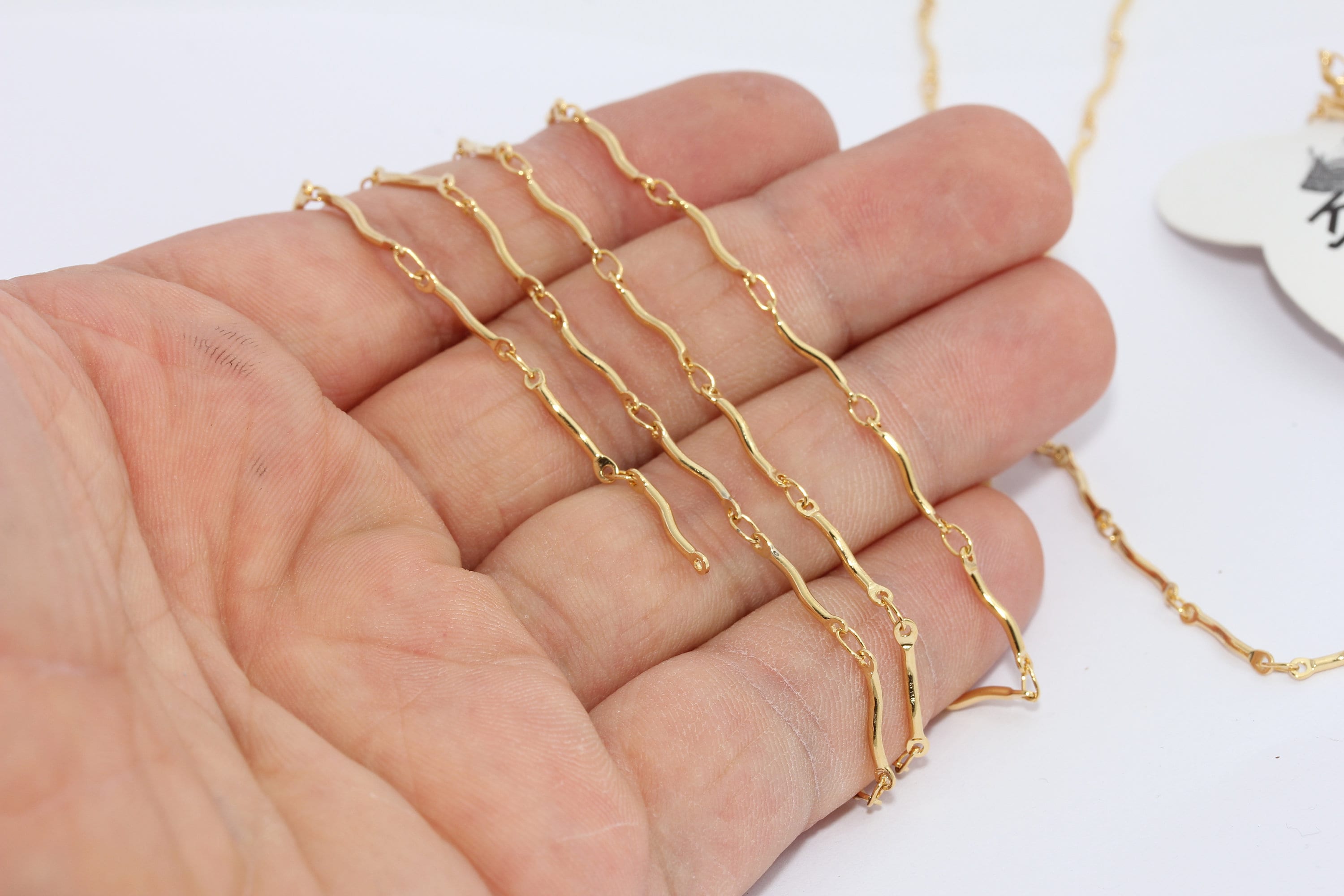 1 x 11 mm Catena a barra in oro 24 carati lucido, catena saldata in oro, collana girocollo, catena, catena delicata in oro, catena a barra sottile, ca