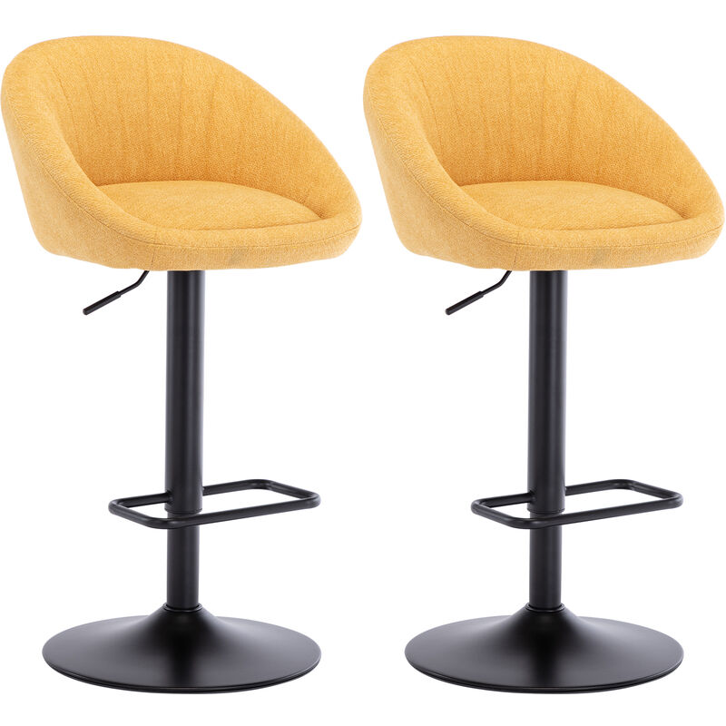 Wahson Sgabelli Bar, Set Di 2 Sgabelli Da Bar In Tessuto Sgabelli Alti Cucina Con Schienale, Sedie Da Bar Regolabile E Girevole, Giallo