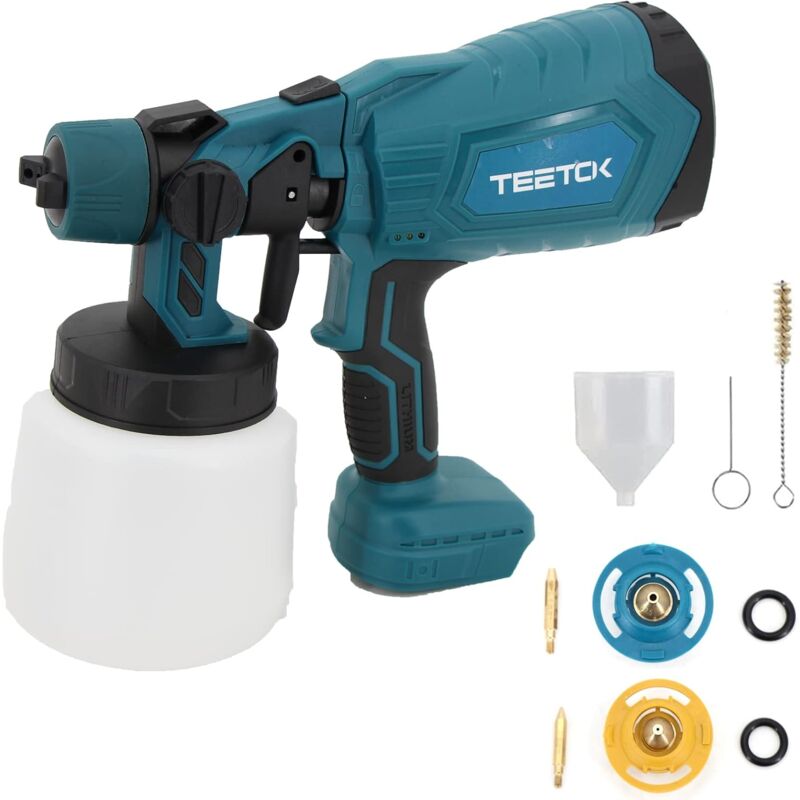 Teetok - Sistema Di Verniciatura A Spruzzo A Batteria, Compatibile Con Batterie Makita 18v, Pistola A Spruzzo Di Vernice Elettrica Con 3 Ugelli E, Spruzzatore Di Vernice Da 1000 Ml(senza Batteria)