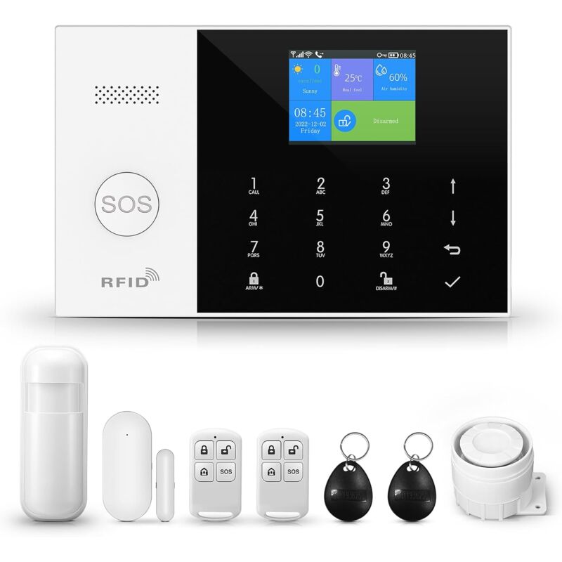 Sjlerst - Allarme Domestico Wireless Intelligente Kit Sistema Di Allarme Connesso Wifi/gsm 1 Sirena, 1 Rilevatore Di Apertura Porta Finestra, 2 Telecomandi, 1 Sensore Di Movimento, App Tuya