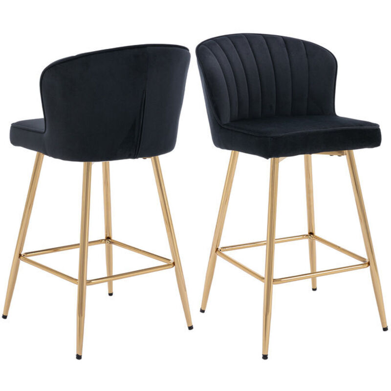 Wahson Sgabelli Bar, Set Di 2 Sgabelli Da Bar In Velluto Sgabelli Cucina Moderni Sgabelli Alti Con Gambe In Metallo Per Cucina Bancone, Nero