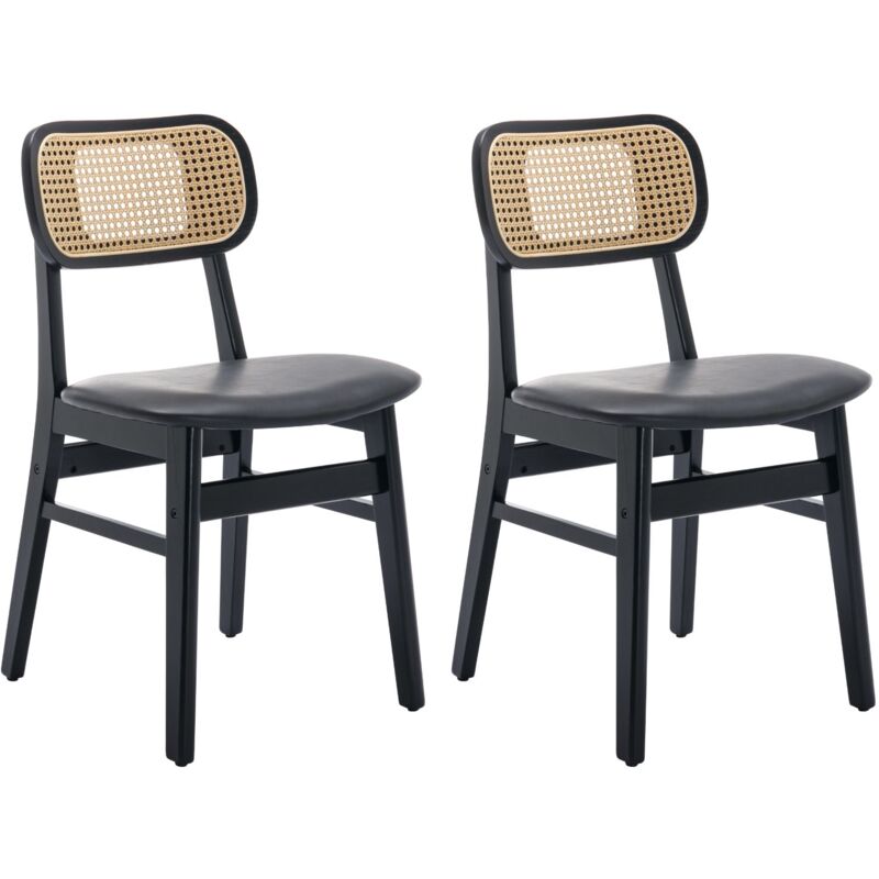 Set Di 2 Sedie, Sedie Da Pranzo In Rattan Sedie Da Cucina Gambe In Legno Sedie In Pu Per Sala Da Pranzo, Nero, Wahson