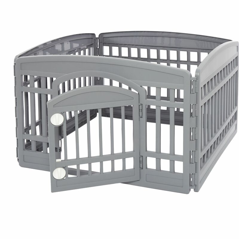 Iris Ohyama - Recinto Per Cani Da Interno Con Porta, A60cm, 4 Pannelli, Grigio, Plastica, Parco, Per Cucciolo, Gatti, Animali Domestici, Interni, Esterni, Gabbia, Cuccia, Canile, Ci-604e