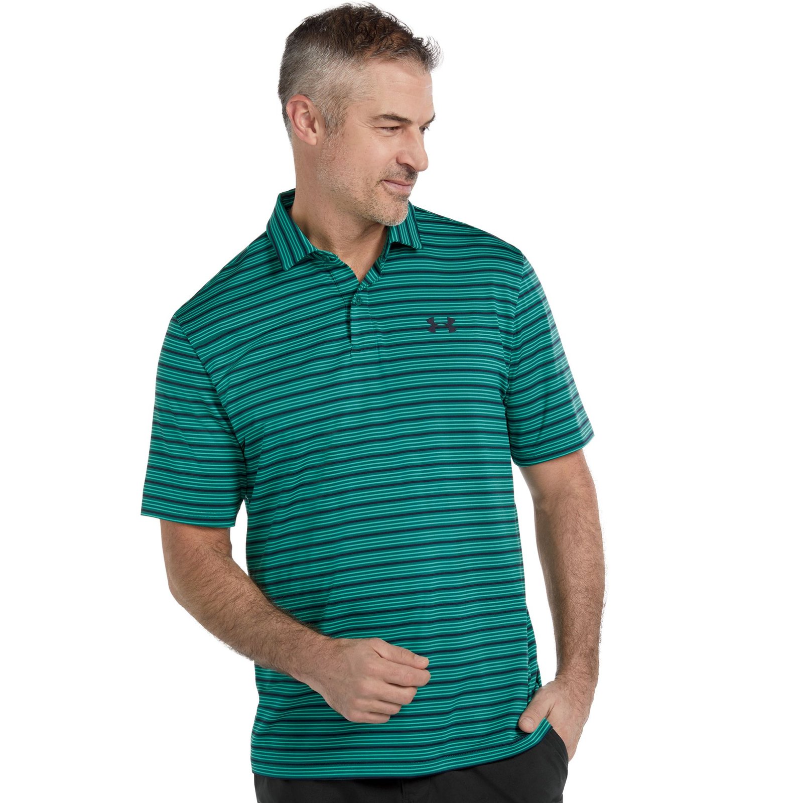 Under Armour Men's Matchplay Stripe Polo (Size XXXL) Rack Green/Green Mode/Midnight Navy, Elastine,Polyester