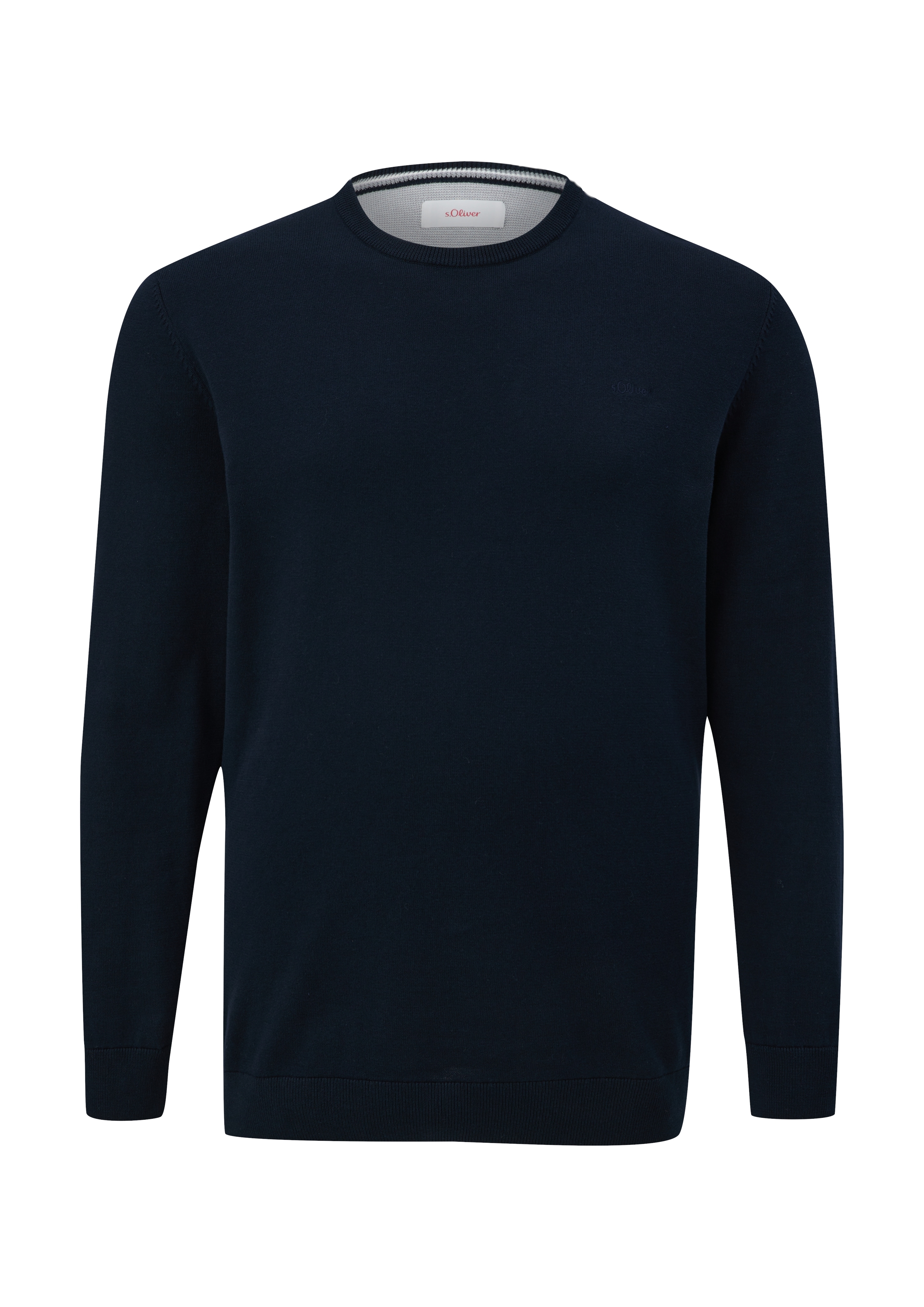 Strickpullover, Herren, Gr. 3XL, navy, Strick, Obermaterial: 100% Baumwolle, S.OLIVER MEN BIG SIZES, bestickt, unifarben, normal hüftbedeckend, Rundhals, Flachstrickbündchen, Pullover Strickpullover, mit Logostickerei - Große Größen