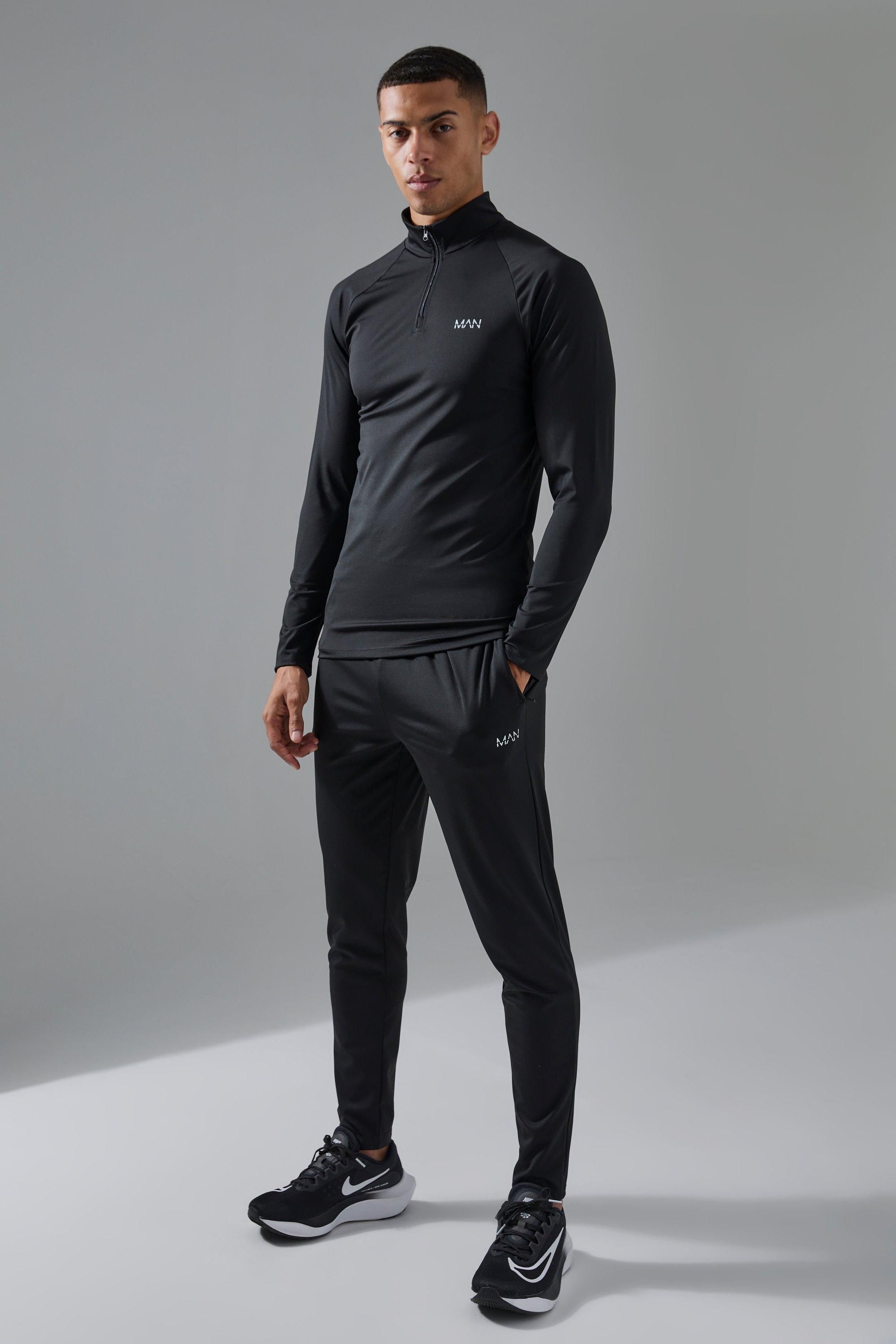 Boohooman Mens Man Active Gym 1/4 Zip Tracksuit - Black - Size X-large | Boohooman Sale | Discount Designer Brands