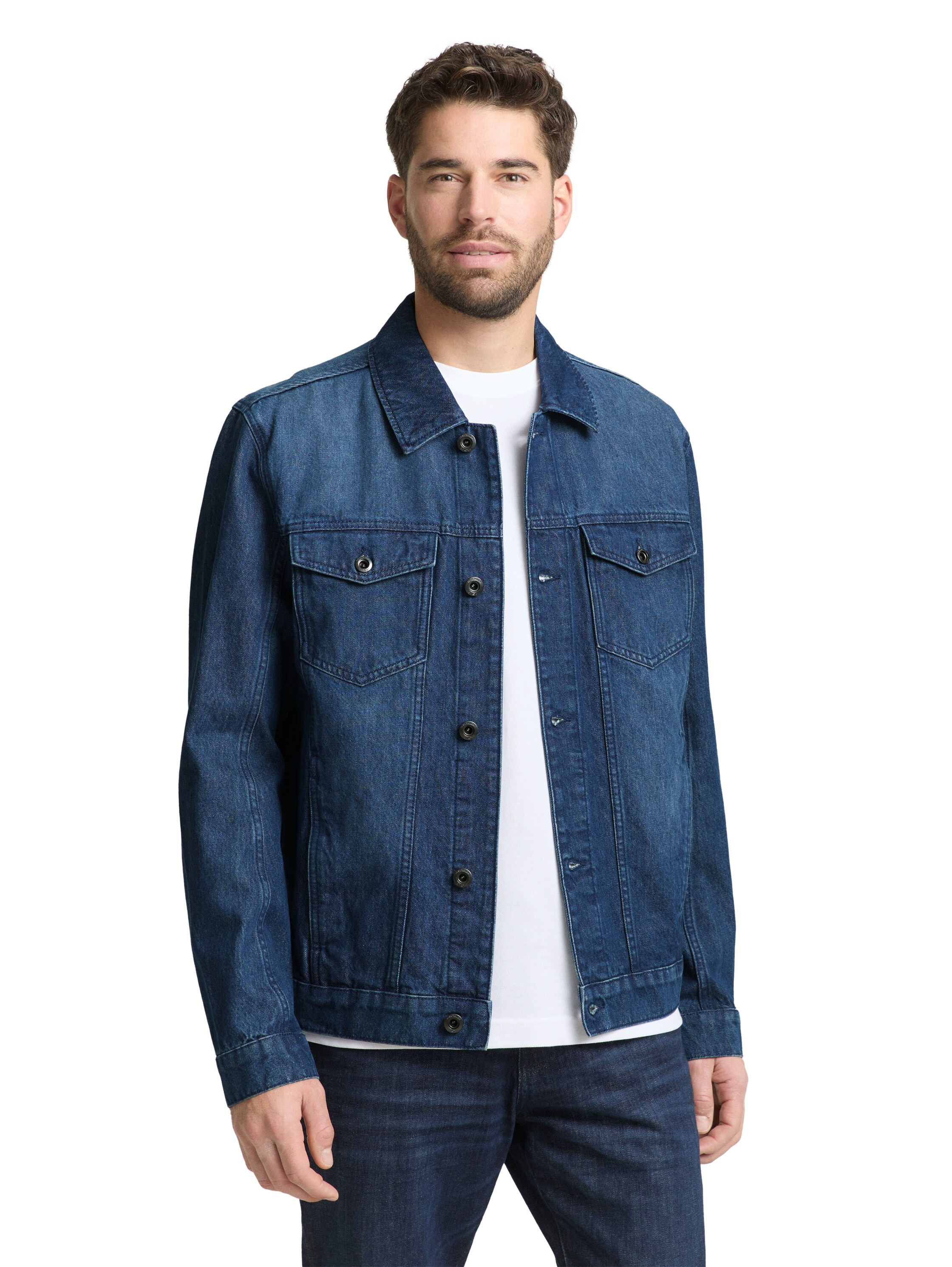 Jeansjacke TOM TAILOR, Herren, Gr. XXL, schwarz stone bright blau denim, Denim/Jeans, Obermaterial: 100% Baumwolle, unifarben, regular fit normal, Manschette, Jacken Jeansjacke, mit Taschen