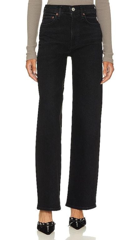 Harper Mid Rise Wide Straight Jeans - Black - Agolde Jeans
