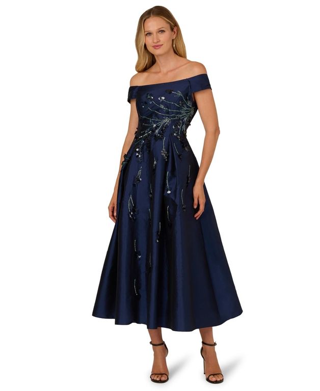 Beaded Off-the Shoulder Dress - Blue - Adrianna Papell Dresses