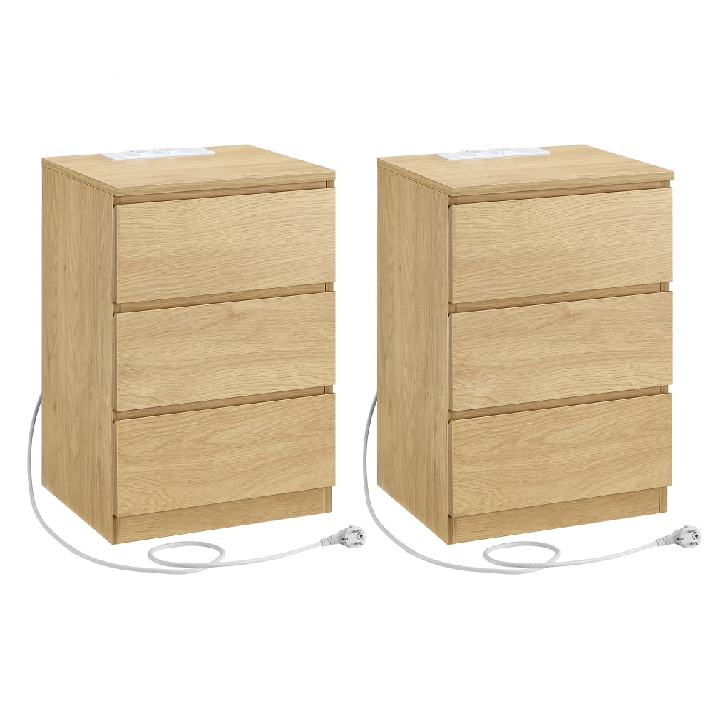 Comodino con stazione di ricarica set di 2 tavolini 3 cassetti giallo