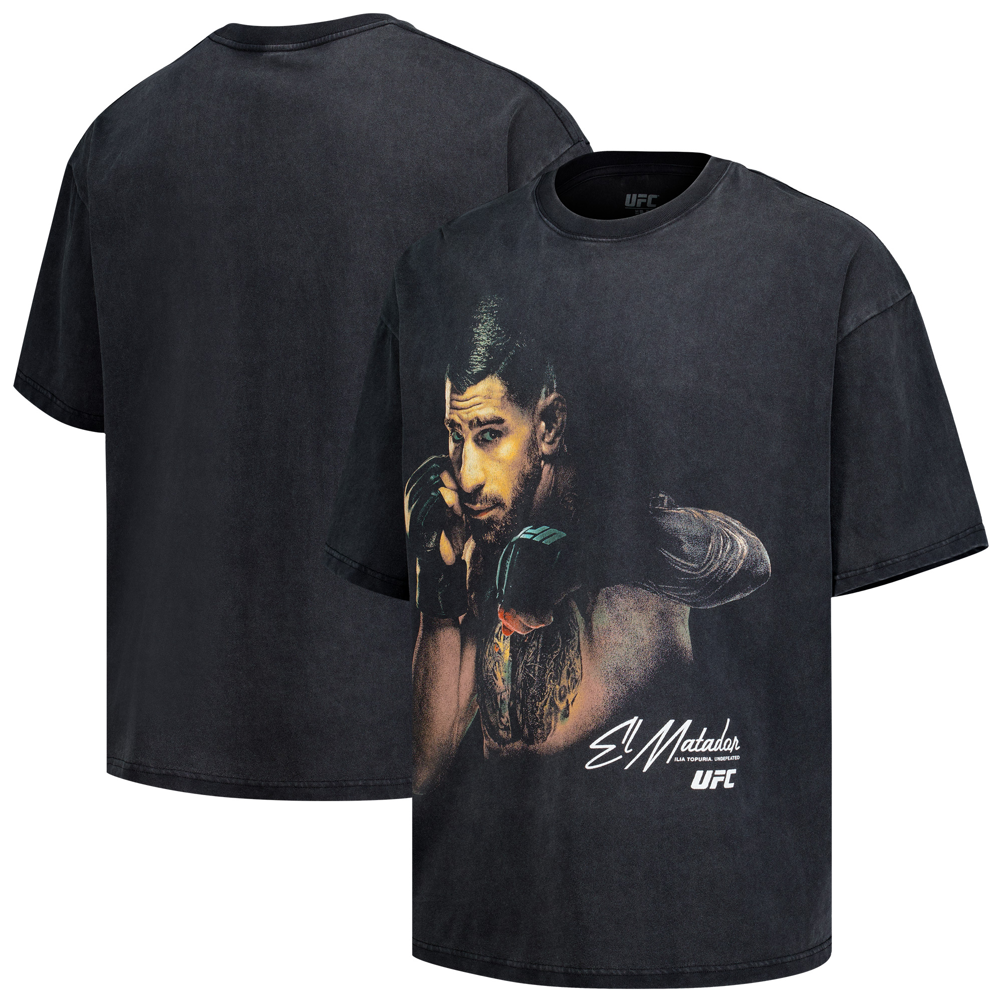 Schwarzes Herren-T-Shirt von Ilia Topuria mit Front- und Mittelaufdruck Image