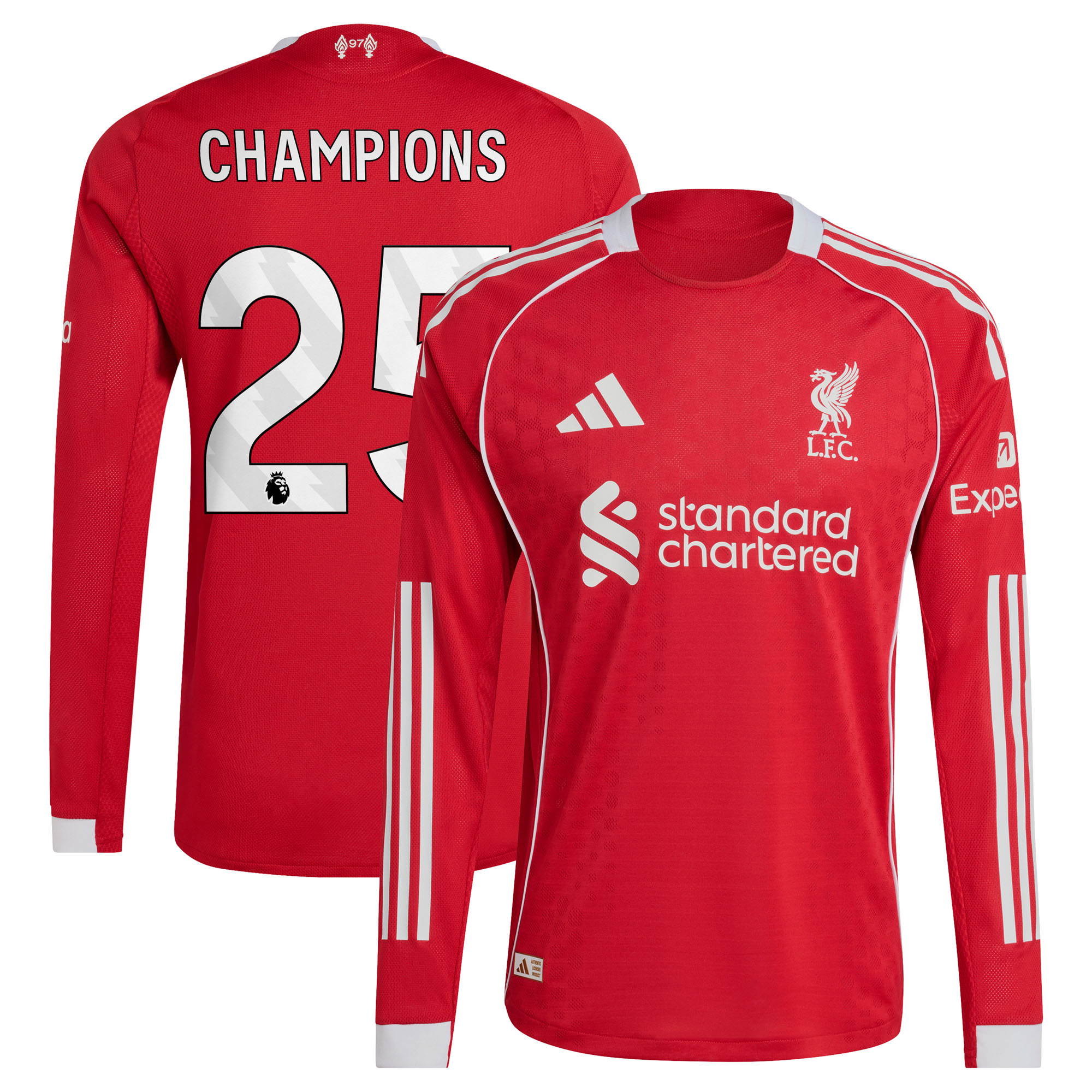 Liverpool adidas Authentisch Heimtrikot 2025-26 - Langarm mit Aufdruck Champions 25 Image