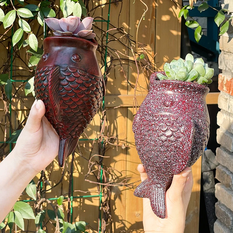 Kreativer Fisch-Blumentopf Grüner Pflanzentopf Behälter für Haus und Garten Dekoration Kunstharz-Handwerk Ornament Geschenk Image