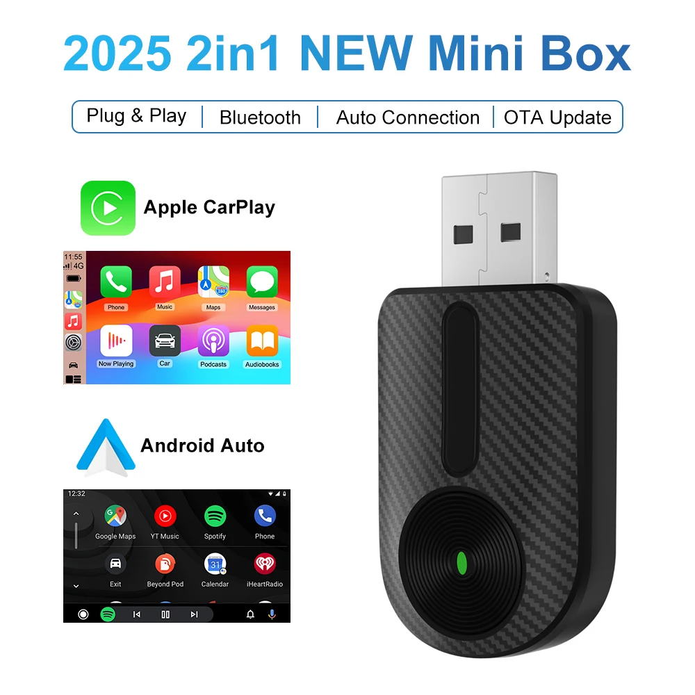 2025 2-in-1 Carplay Android Auto Wireless Adapter Carplay Adapter für OEM-Autoradio mit USB Plug and Play verkabelt zu kabellos Image