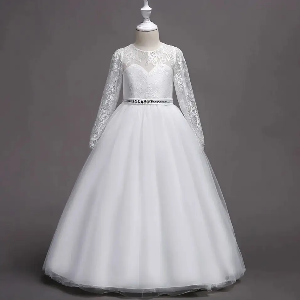 Luxury Embroidery Tulle Dress Children's Elegant Lace Pageant Dress For Girls Wedding Birthday Party Prom Gown Kids Long Dresses