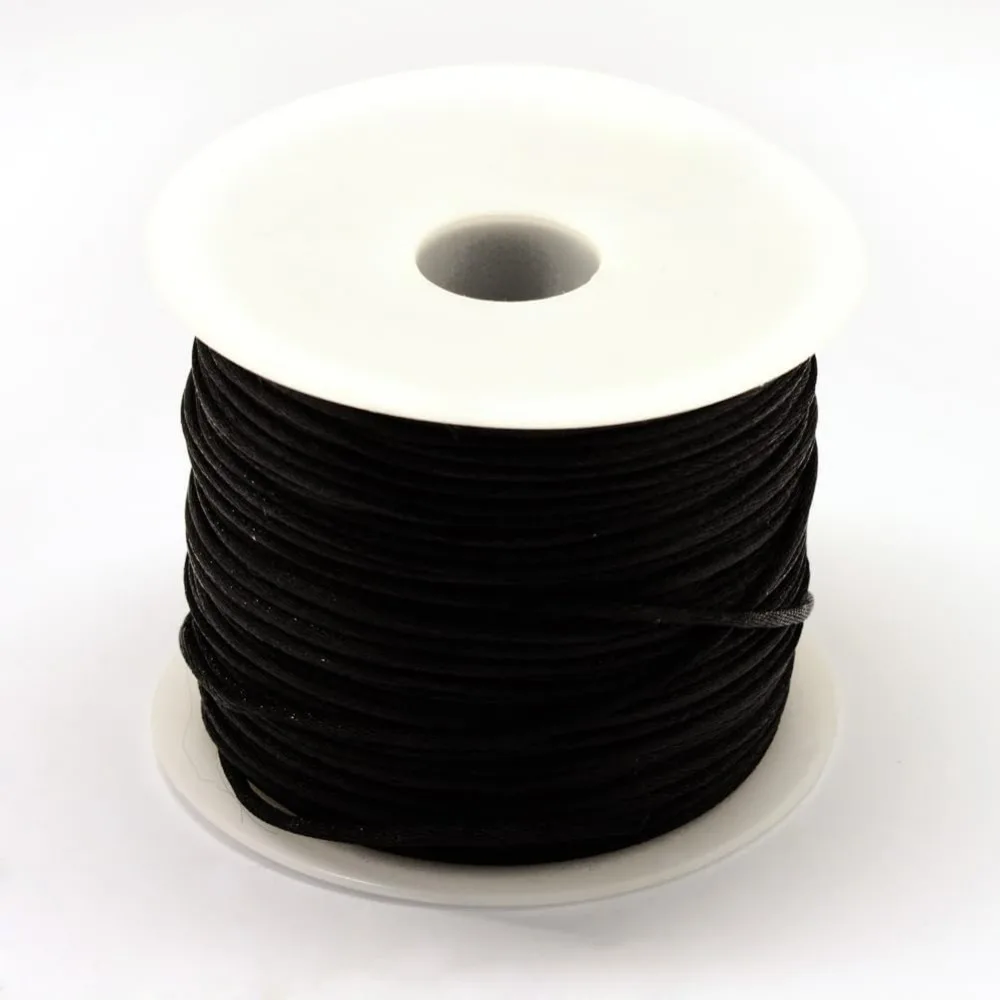 1 Rolle Nylonfaden Rattail Satin Cord Schwarz 1,5 mm 100 Yards/Rolle (300 Fuß/Rolle)