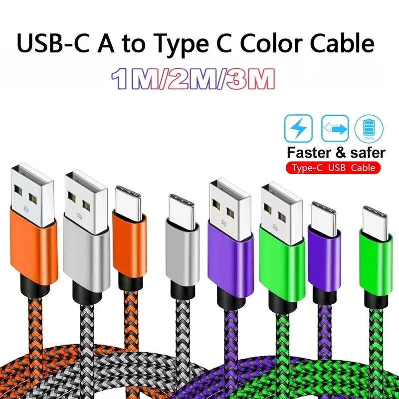 1m 2m 3m USB auf Typ-C Kabel Datensynchronisation 2,4A Schnellladung Nylon-Ummanteltes Kabel Typ-C Handy-Ladekabel für Huawei Xiaomi Image