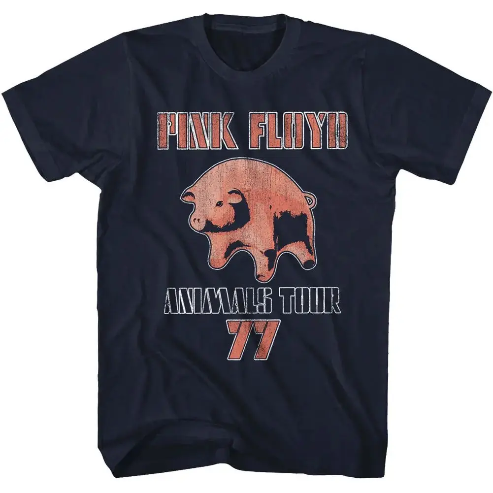 90er Vintage Rock Tops Pink Floyd T-Shirt Animals USA Tour 1977 Marineblaues T-Shirt 100% Baumwolle Grafik-T-Shirts Vintage-Print T-Shirt