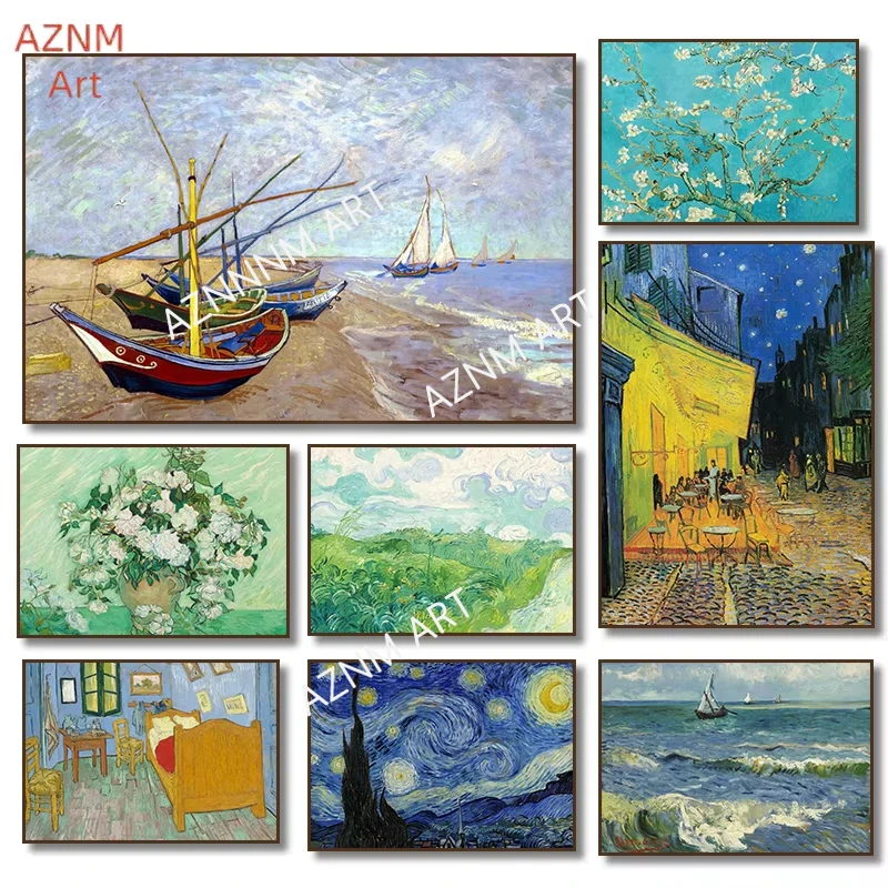 1PC Berühmte Künstler Van Gogh Leinwand Malerei Druck Starry Sky Iris Blume Meer Boot Landschaft Poster Bild Wand Wohnkultur geschenk