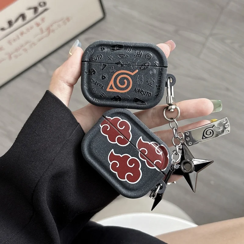 Naruto Logo Akatsuki Kopfhörer Handyhülle für Apple AirPods 1 2 3 Pro 4 Pro 2 2. Shuriken Anhänger Headset Kopfhörerabdeckung Image