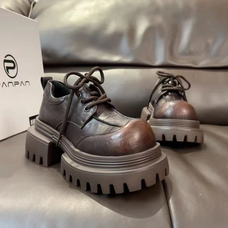 Women Flats Platform Loafers Shoes Lace Up Office Leather Shoes Winter 2025 Trend Sport Casual Running Shoes Mujer Zapatillas