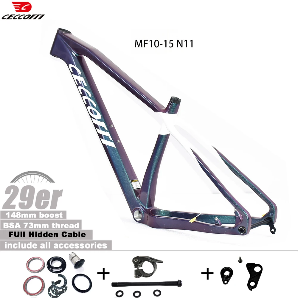 CECCOTTI 29er Carbon Hardtail MTB Rahmen BSA 148x12mm Boost Aufhänger Größen S M L XL Carbon Faser Fahrrad Fahrrad Rahmen