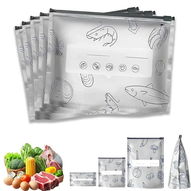 Sac de conservation des aliments en aluminium, 10 pièces/ensemble, sac de conservation des aliments scellé antibactérien pour réfrigérateur, sac de conservation des aliments, joint à fermeture éclair