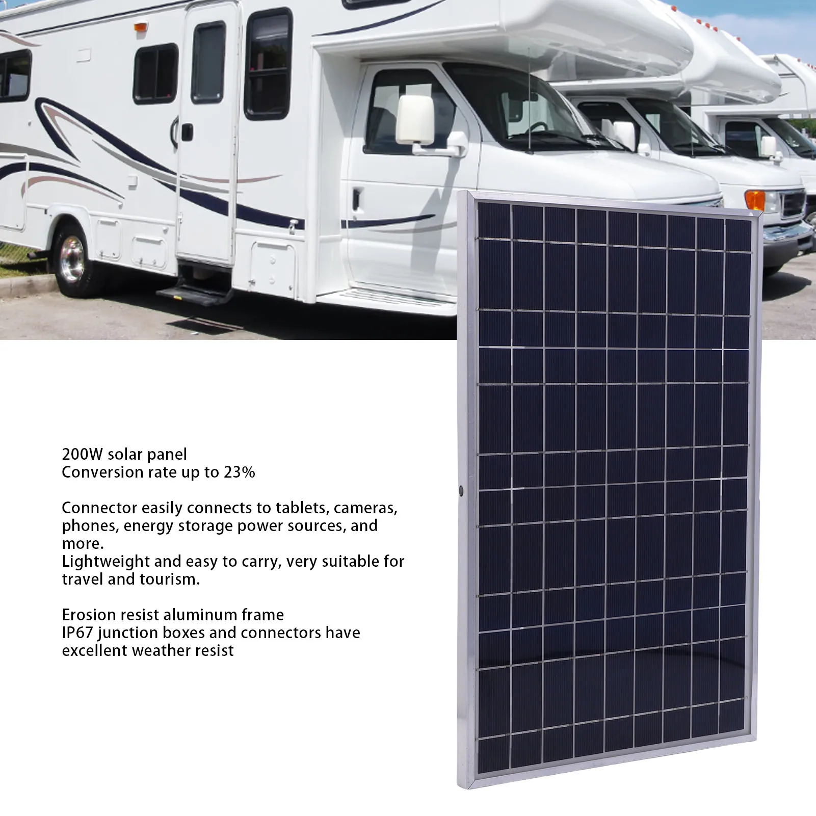 200 W Solarpanel-Kit, Aluminiumrahmen, Solarladegerät, Controller-Kit für netzunabhängige Anwendungen, Wohnmobil-Reisen Image