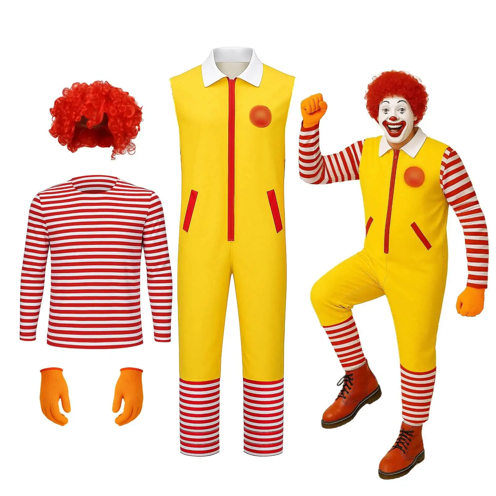 Herren M Onkel Ronald Clown-Kostüm Rollenspiel Cosplay Halloween Bühnenoutfit Joker-Party-Anzug Takerlama Image