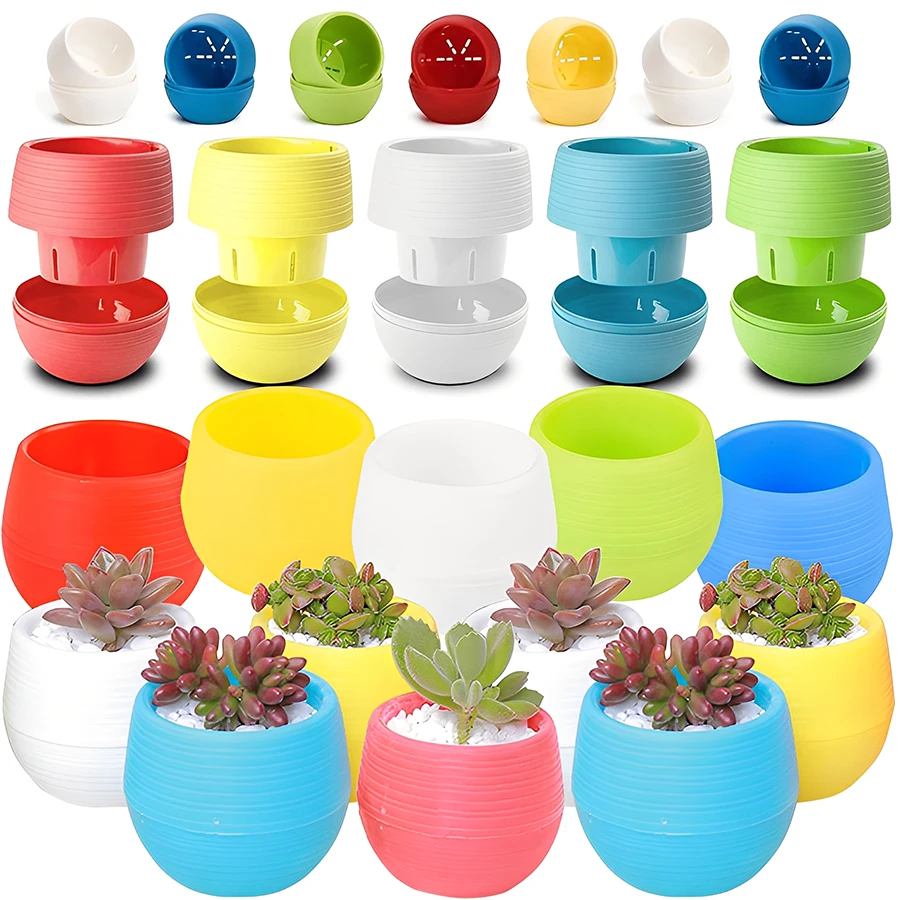 5 Stücke Bunte Runde Mini Blumentöpfe Keramik Sukkulenten Pflanzgefäße mit Entwässerungslöchern Gartenbau Lernwerkzeuge Schreibtisch Dekoration Image