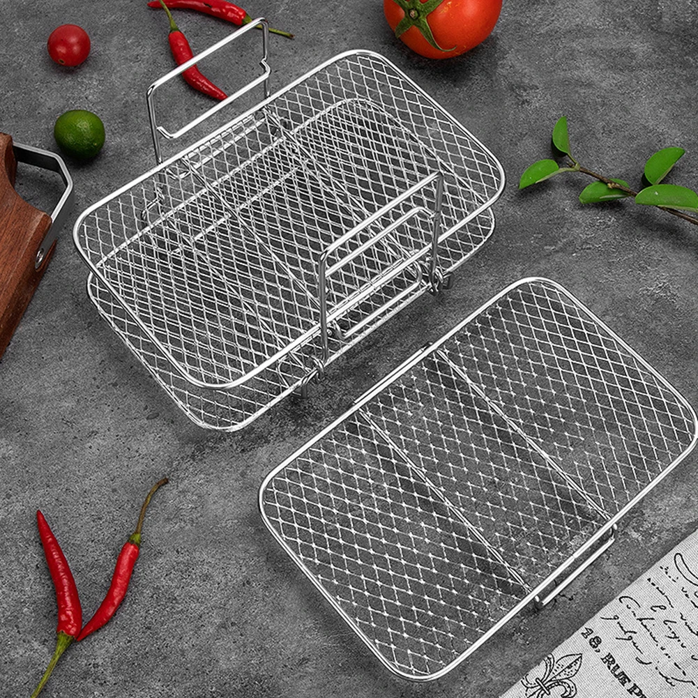 Heißluftfritteuse-Gestell Heißluftfritteuse-Ofengrill Dampfgarer Edelstahl 3-Schichten-Dörrgerät Multifunktionales Heißluftfritteuse-Zubehör Image