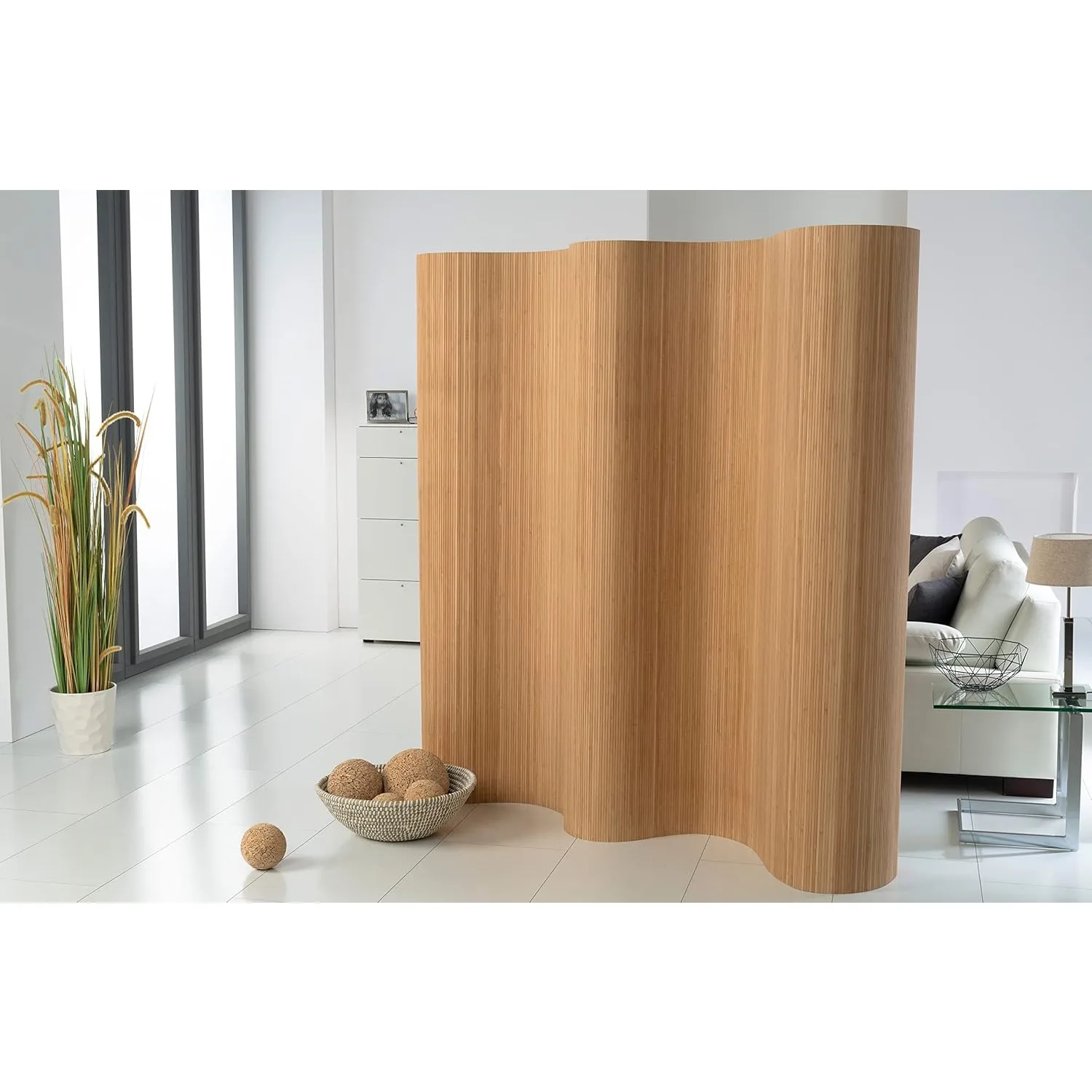 Doppelseitiger Bambussieb (B x H), 244 cm (variable Positionierungsbreite), x 185 cm, Raumteiler, zusammenklappbare Wand, Shoji Priv Image