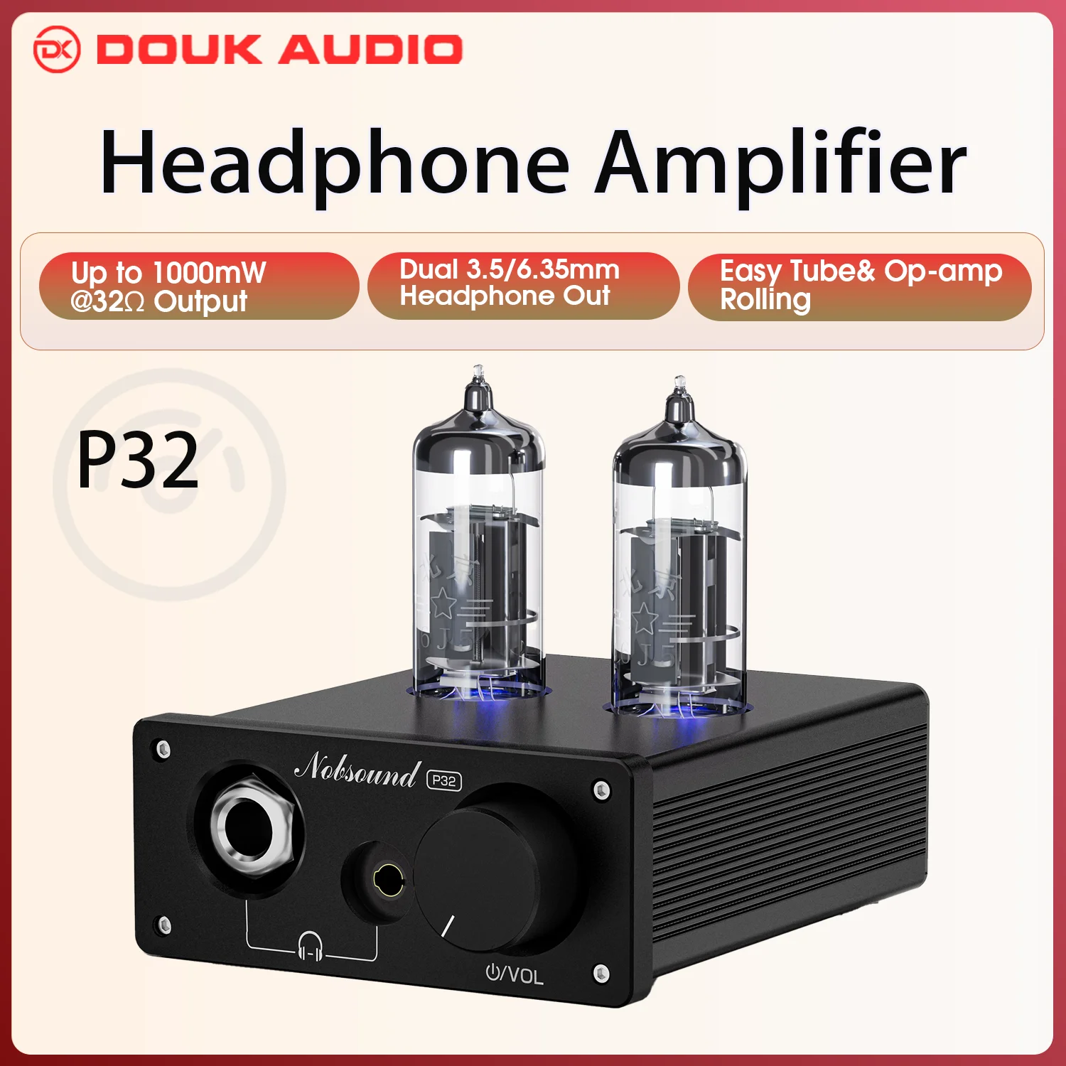 Douk Audio P32 Desktop-Ventilrohr-Vorverstärker, Mini-Kopfhörerverstärker, Audio-Vorverstärker für 3,5 mm/6,35 mm Kopfhörer Image