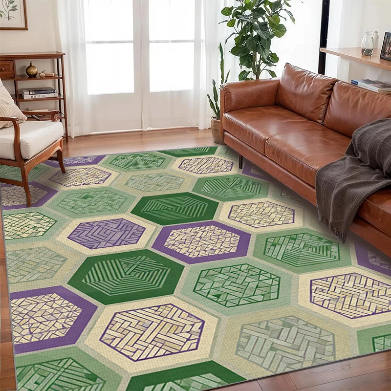 VIKAMA Schlichter grüner Kristallteppich für Zuhause, Wohnzimmer, Schlafzimmer, Sofa, Couchtisch, Teppich und rutschfeste Bodenmatte für Zuhause, Dekoration Image