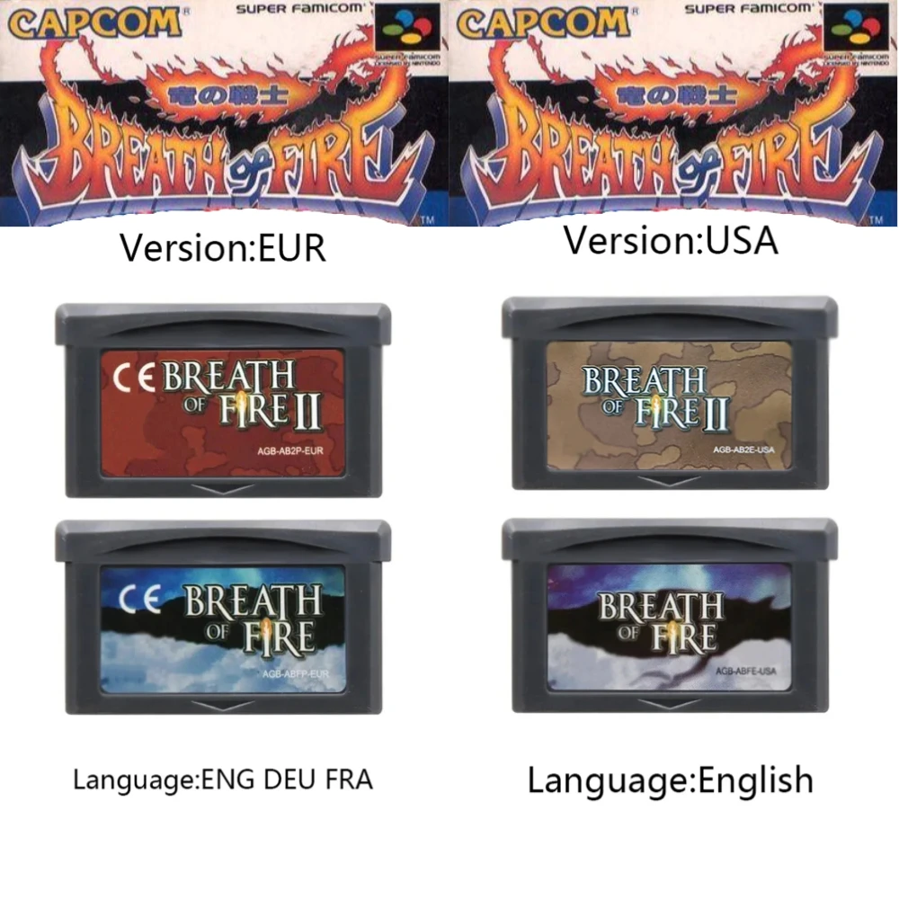EUR/USA Hot Breath of Fire Series GBA Game 32-bit Video Game Cartridge Console Card Breath of Fire 2 for GBA NDS USA EUR Version