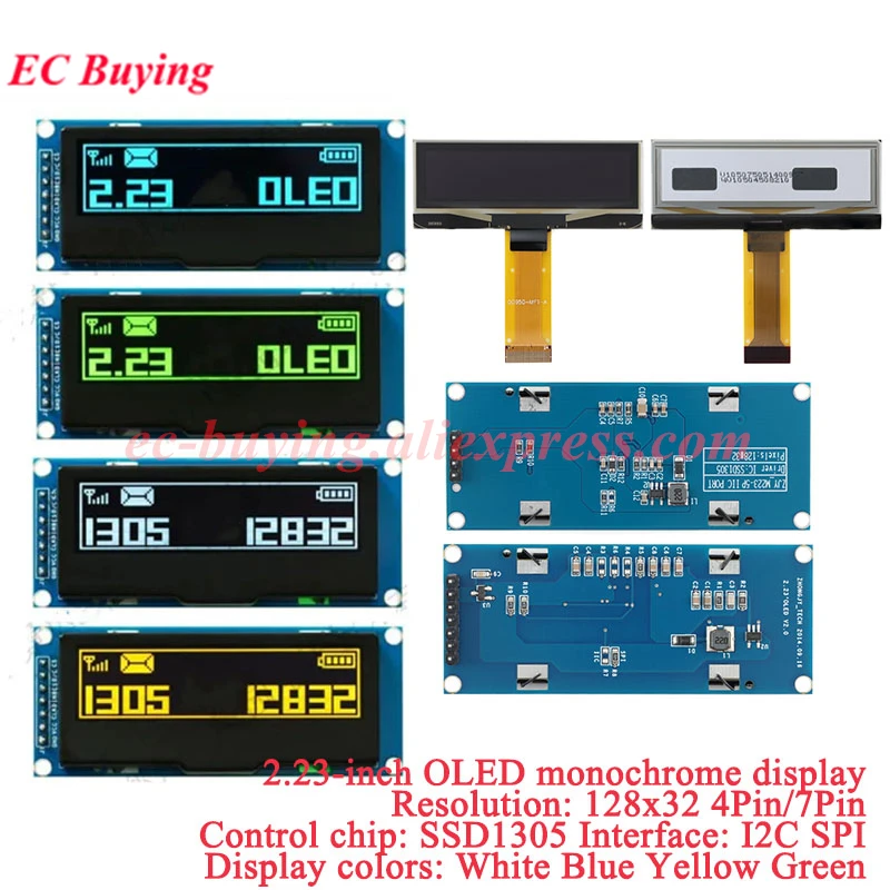 2,23 Zoll 2,23 Zoll OLED LCD Display Modul SSD1305 Laufwerk 12832 LCD Bildschirm Board 4Pin 7Pin128x32 SPI I2C IIC Weiß Blau Gelb Grün Image