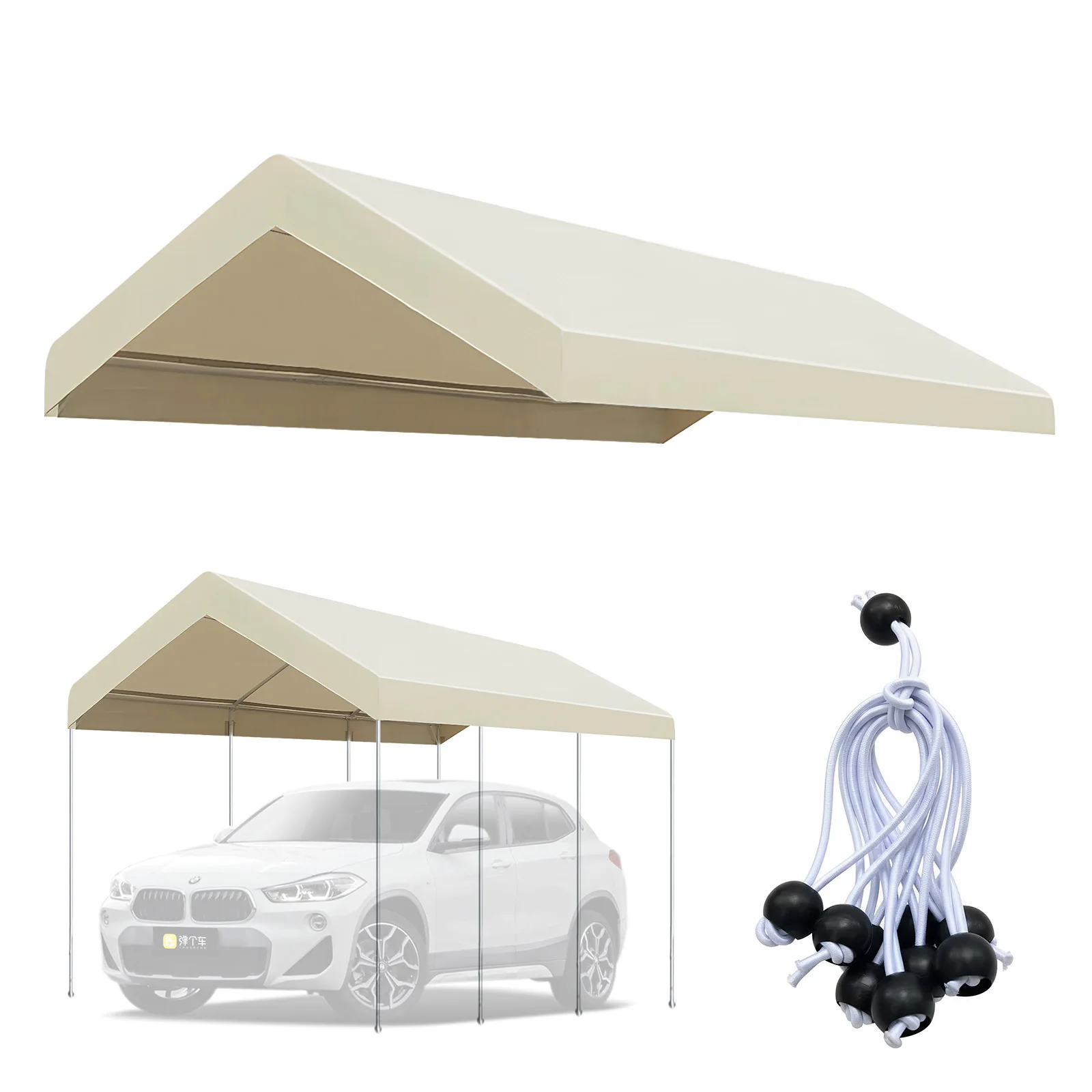 Carport Ersatz-Überdachungshülle, 3 x 6 m, 1800D Oxford, Garagen-Zeltunterkunft, robust, wasserdicht und UV-geschützt, nur obere Abdeckung Image