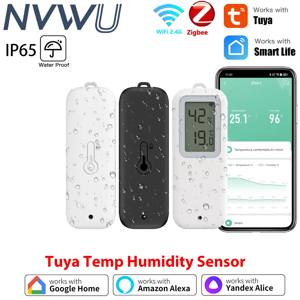 Tuya WiFi/Zigbee Smart Temperatur- und Feuchtigkeitssensor für den Außenbereich, IP65, wasserdicht, APP-Fernüberwachung, funktioniert mit Alexa und Google Home Image