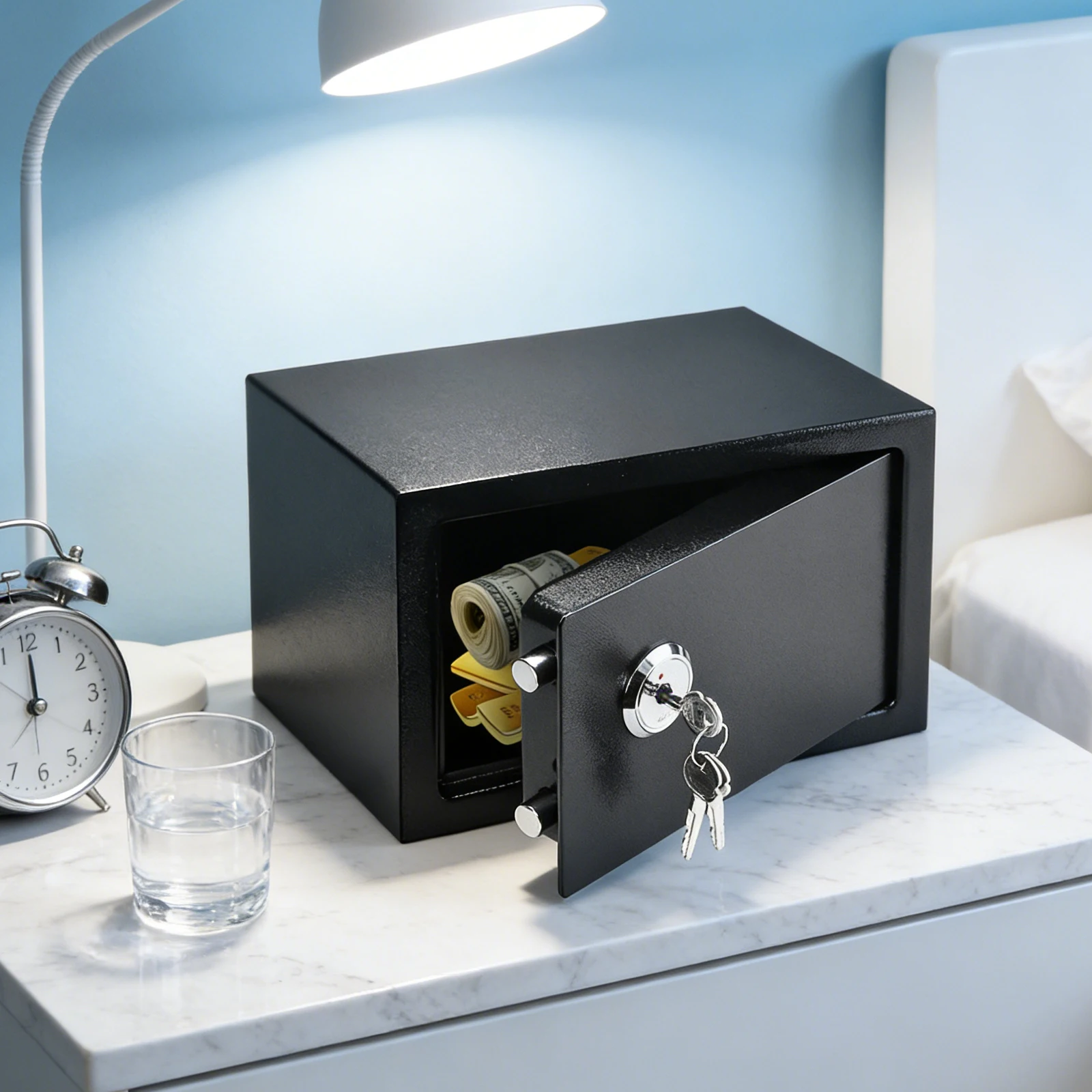 Mini-Safe mit Schloss, 4,6 l, Wandsafe, Geldkassette, Möbelsafe, feuerfest, robust, Diebstahlschutz, für Schmuck, Geld, Medikamente, 17 x 23 x 17 cm