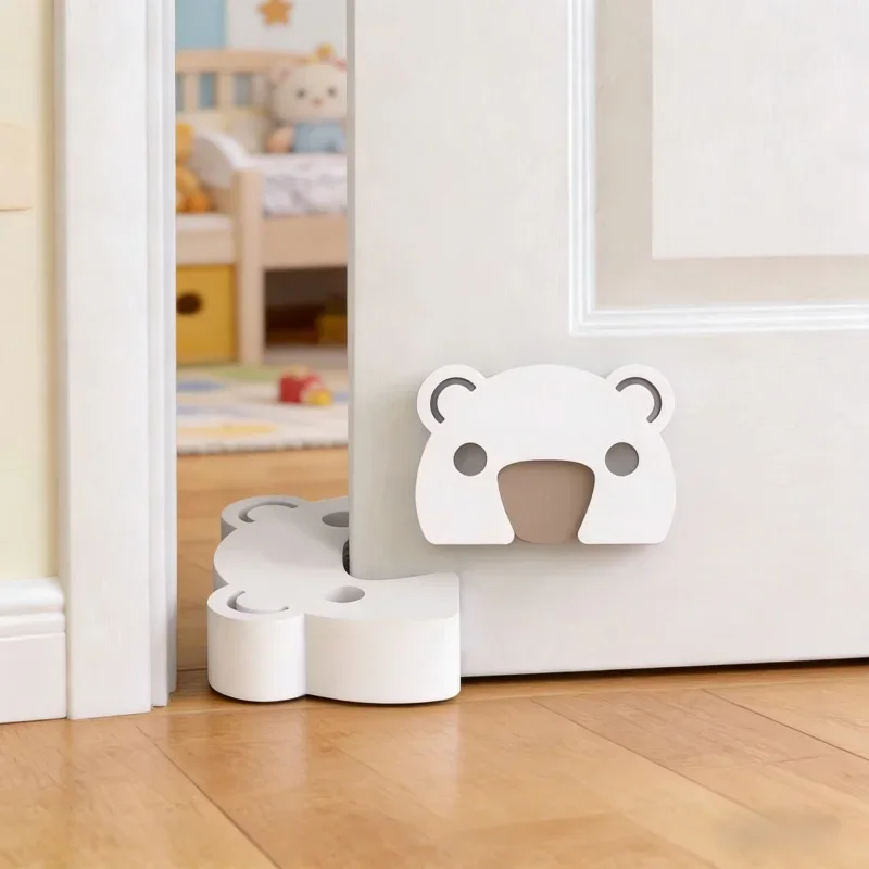 Dicker Weißer EVA-Türstopper für Babys und Kleinkinder mit Cartoon-Bären-Design, Anti-Einklemm-Finger-Sicherheitstürblock für Kinderschutz Image