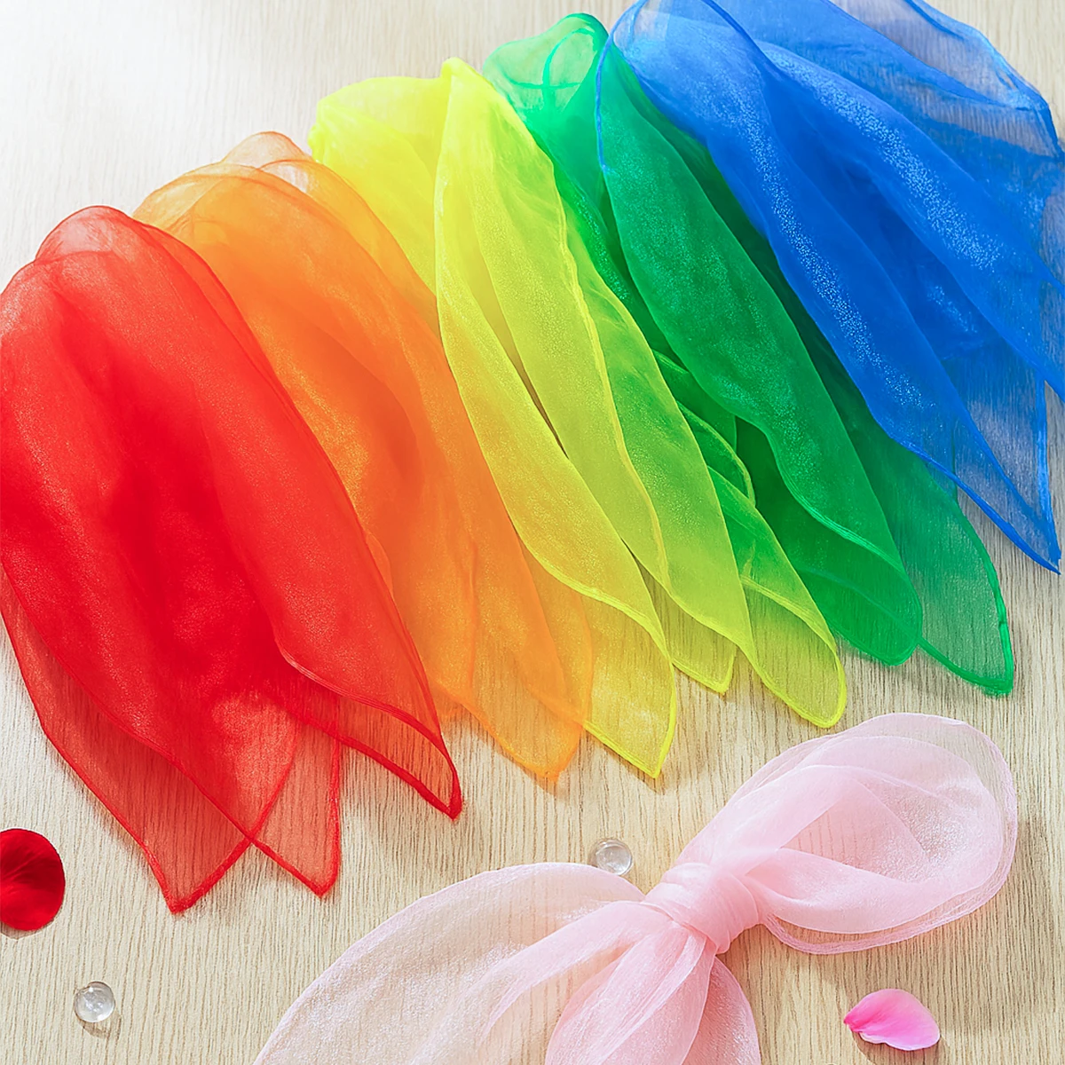 7 stücke Einfarbig Dünne Chiffon Nylon Seide Schal Magie Zeigen Leistung Dance Candy Farbe Geschenk Schal Transparent Halstuch Schal Image